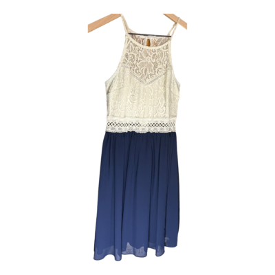 By & By Navy Juniors Blue and White Dress Size 3 Lace Detail Slip Underlay By & By Navy Juniors Blue and White Dress Size 3 Lace Detail Slip Underlay