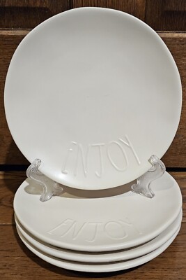 RARE! Set/4 Rae Dunn Embossed ENJOY 8'' Salad/Dessert Plates VHTF!! NEW!