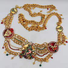 Lunch At The Ritz Christmas Holiday Belt Hand Enameled Gold Tone Reindeer Candy
