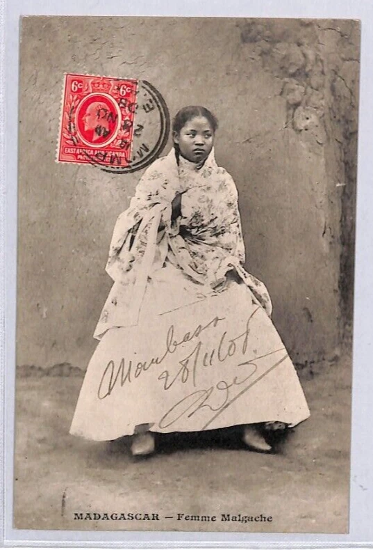 UGANDA Postcard VIEW SIDE Ethnic *FEMME MALGACHE* PPC 1908 FRANCE PAQUEBOT YF37 - Image 2 of 4