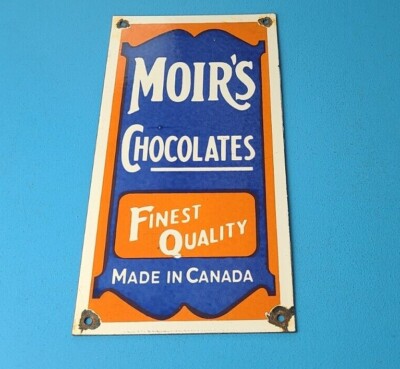 VINTAGE MOIR'S CHOCOLATE PORCELAIN QUALITY GAS PUMP GENERAL STORE CANDY SIGN
