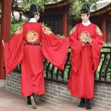 Vintage Hanfu Men Chinese Dragon Robe Wedding Ming Dynasty Cosplay Round Collar