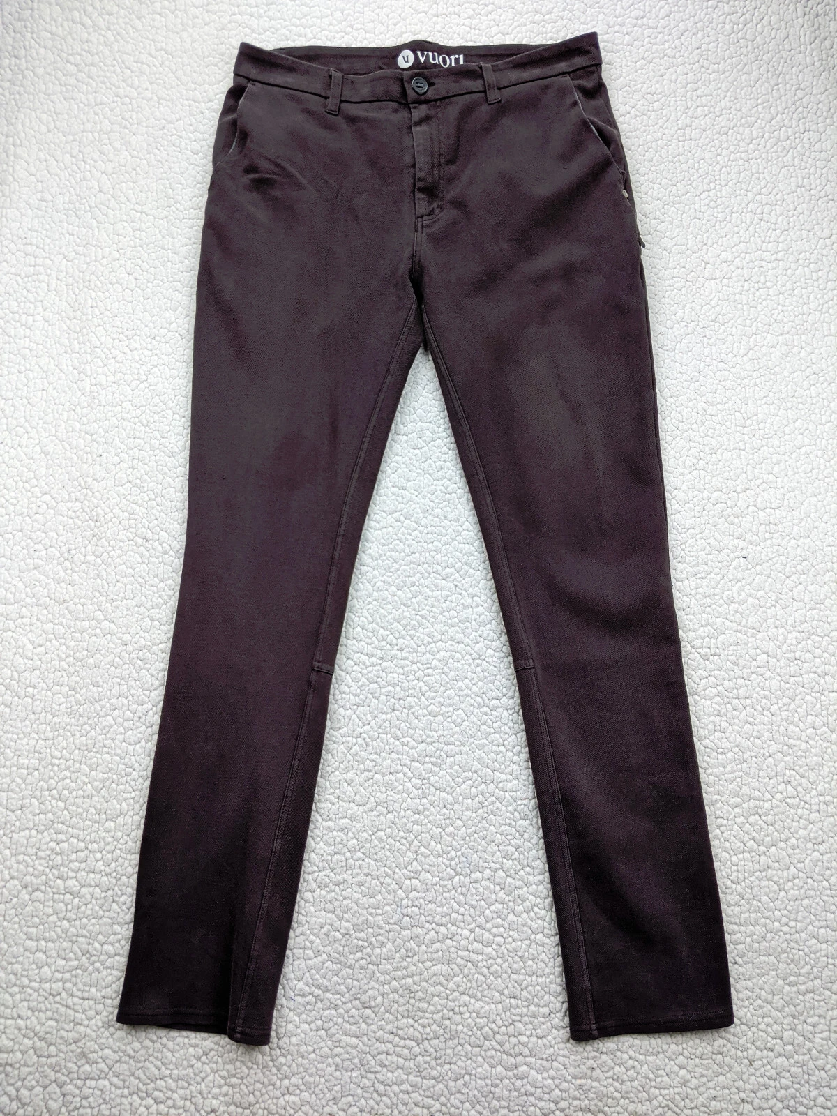 vuori flex mid rise dark wash zip pocket pants