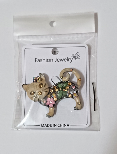 Enamel & Rhinestone Cat Broach - Picture 5 of 5