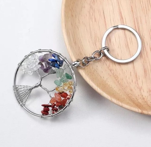 Genuine Tree of Life Keyring, 7 Chakra Healing Lucky Gemstone Keychain Gift - Picture 5 of 5