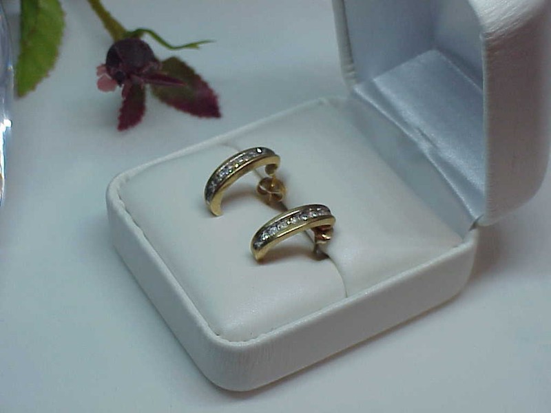 10k Yellow Gold 14 Diamond Half Hoop Dangle Stud Earrings Vintage J - 4124 - TY