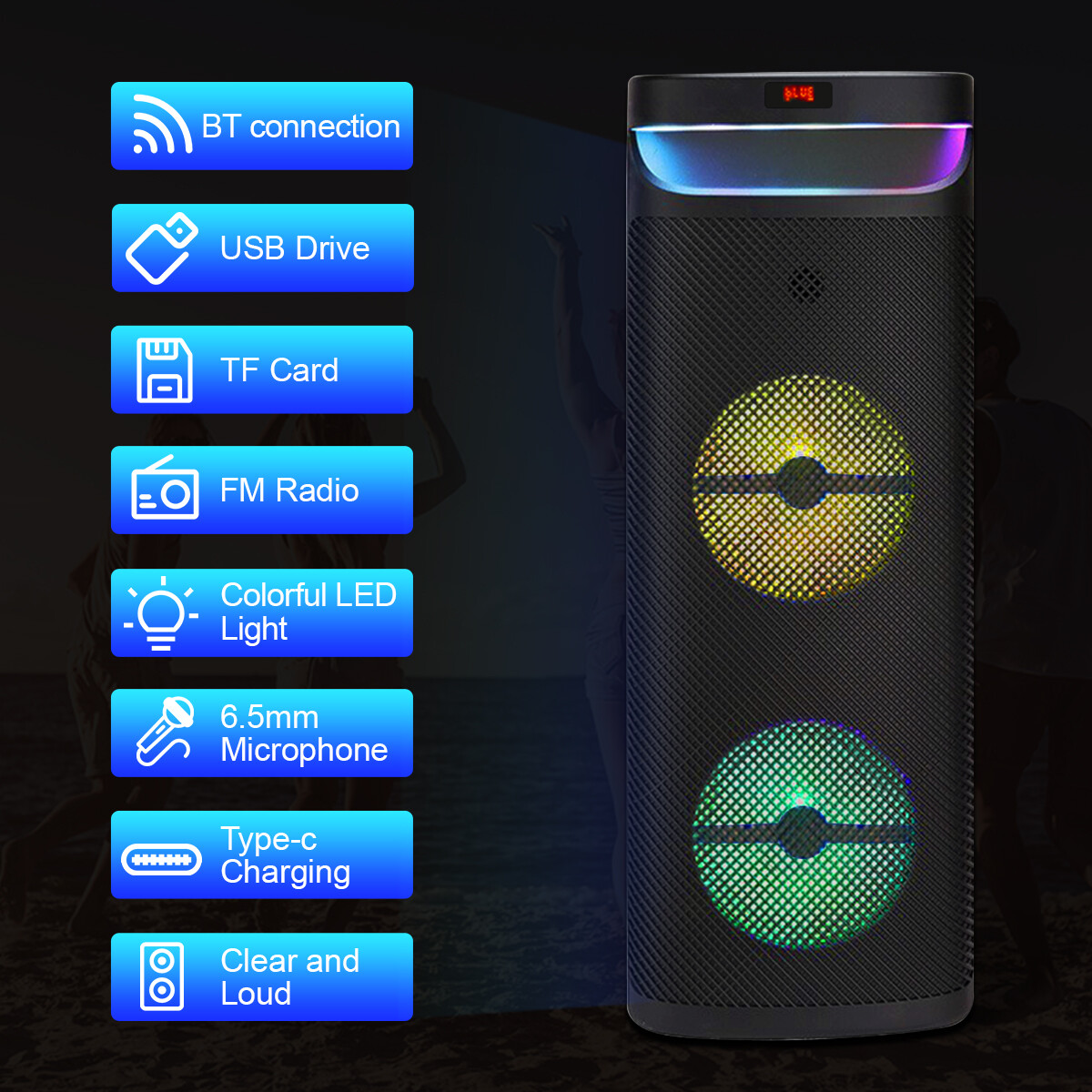 Portable Bluetooth Party Speaker Dual 10