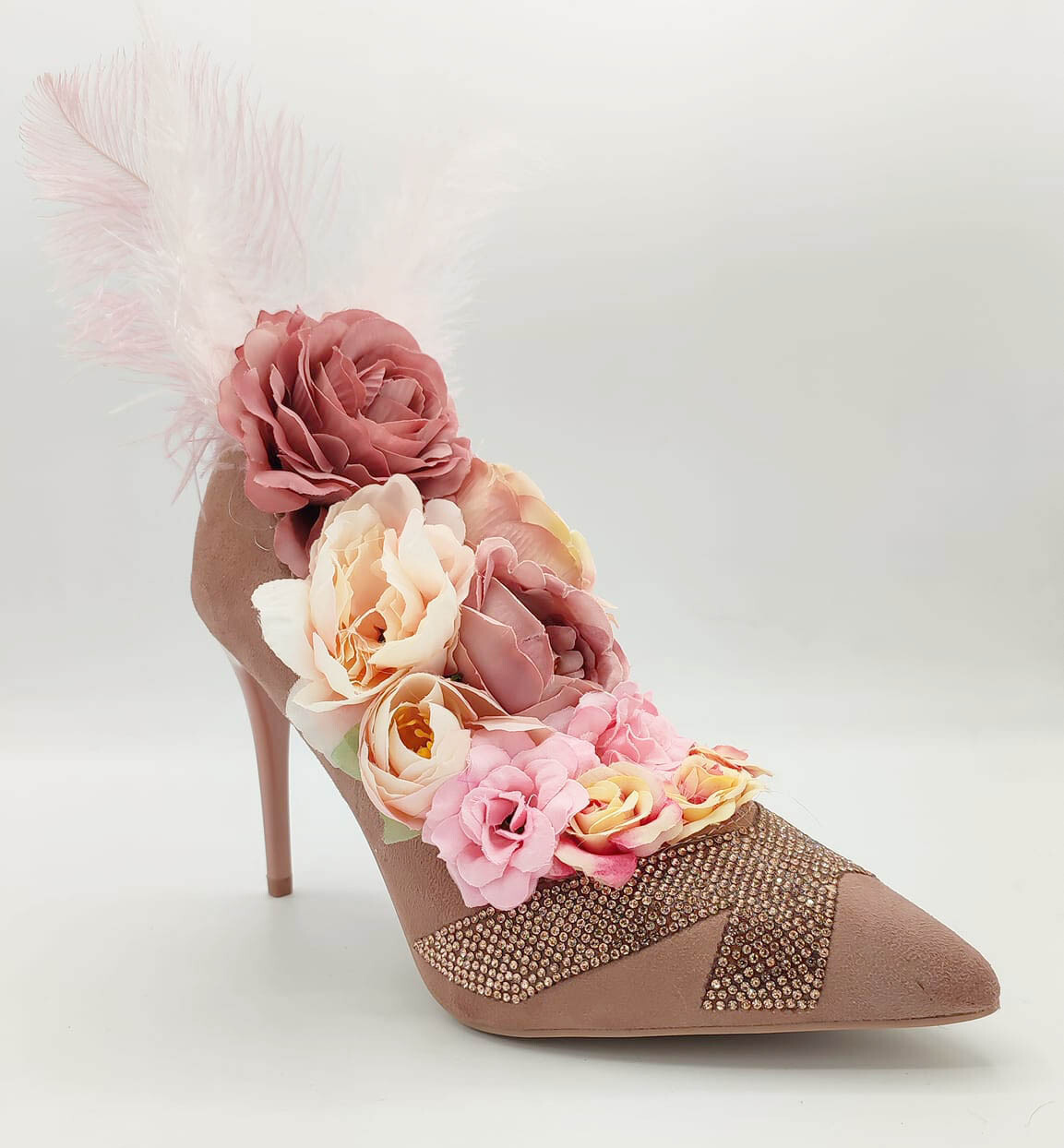 Escarpin rose imprimé floral artistique Sheila avec talon haut stable