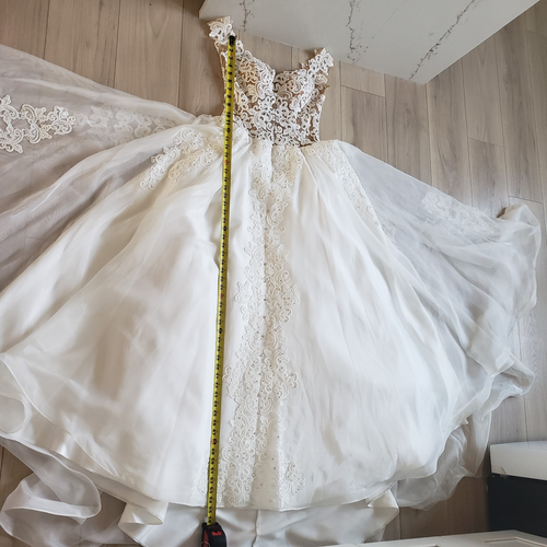 Vestido de novia de alta costura EU 40 línea A tul ilusión encaje corpiño estrás novia - Imagen 14 de 15