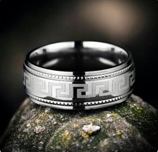 Men's Stainless Steel Greek Key Ring Silver Wedding Band Classic Design