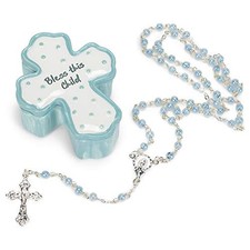 Roman New Baby, .75" H Bless the Child BOY Box with Rosary 2.5 x 2 x 1 inch