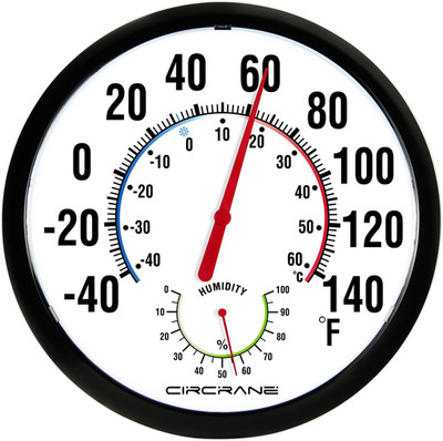 Circrane 13.25 Inch round Thermometer with Hygrometer, Large Indoor Wall Patio B