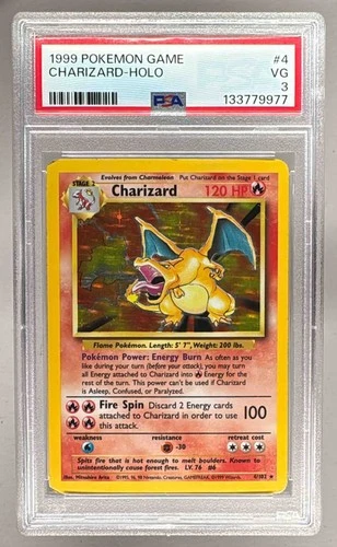 133779977 Charizard 1999 Pokemon Unlimited #4 Rare Holo PSA 3
