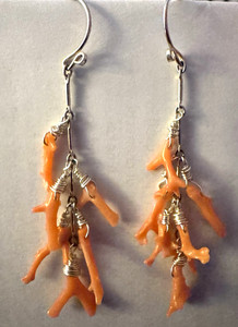 Sterling Silver & Coral Branches Dangle Earrings