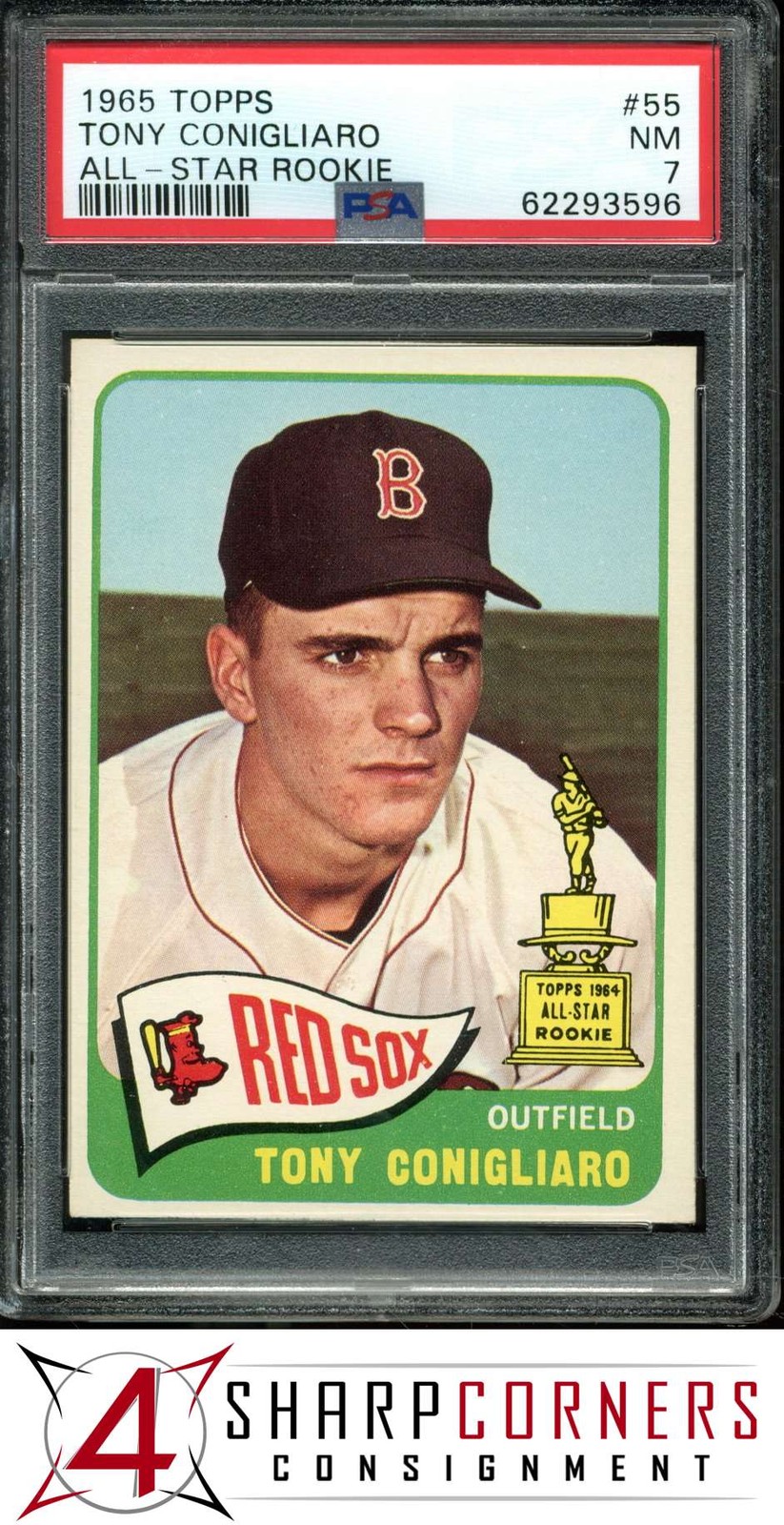 1965 TOPPS ALL-STAR ROOKIE #55 TONY CONIGLIARO RC RED SOX PSA 7