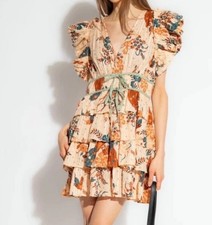 Ulla Johnson Marni Floral Ruffled Mini Dress In Egret Rose Size 4 V Neck Layered