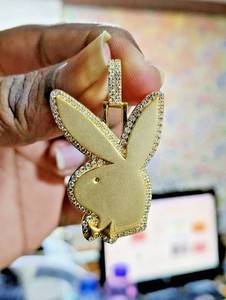 Authentic 14K Yellow Gold Plated Silver 2.00Ct Round Cut Moissanite Men's Rabbit Pendant