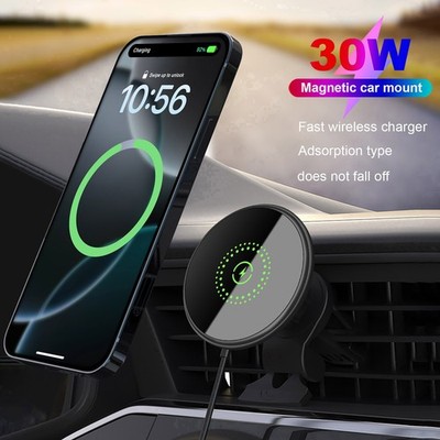 US 30W Magnetic Wireless Car Charger Bracket For Apple iPhone 17 Pro 16 15 14 13