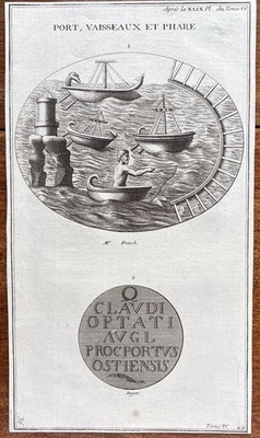 Antiker Hafen von Ostia, der antike Hafen von Rom Gravur 18tn Jahrhundert