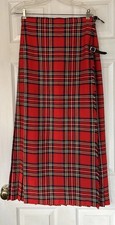 Red Tartan Plaid Maxi Skirt Wool Blend Pleated Kilt Womens UK Size 16.