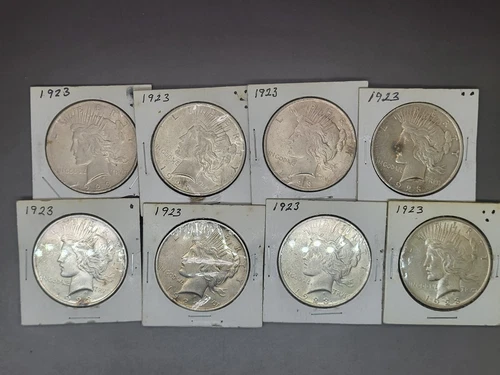 Lot of 8 BU 1923 U.S. Peace Dollars 90% Silver Coins 6.16 Ounces A.S.W.