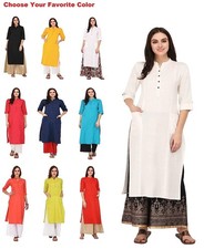 Women's Kurti Traditional Cotton Straight Kurta Ethnic Tunic Long Top Suit Dress