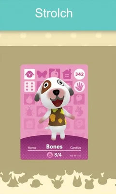 MARKENLOS Animal Crossing Amiibo Nfc Karte weiß #342 Strolch / Bones
