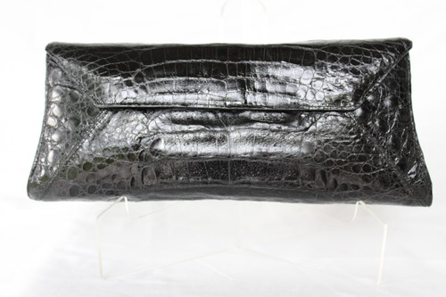 Nancy Gonzalez black crocodile evening bag clutch bagette handbag purse leather