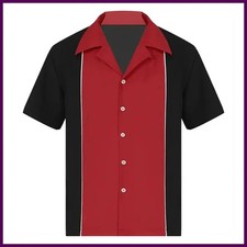 Men Retro Classic Two Tone Guayabera Bowling Casual Dress Shirts Camp Shirts