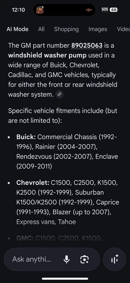 Nuevo OEM GM 89025063 Bomba Lavadora Parabrisas Cadillac Escalade Hasta 08 GMC 1500 Foto 2 de 4