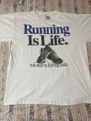 Vintage 90's Single Stitch Running Is Life Shirt XL USA  White Big Ball Sports