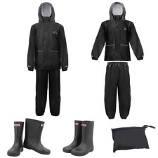 ZORAX 4Y-14Y Black Kids Children Puddle Suit Waterproof Rain Suit & Rain Boots