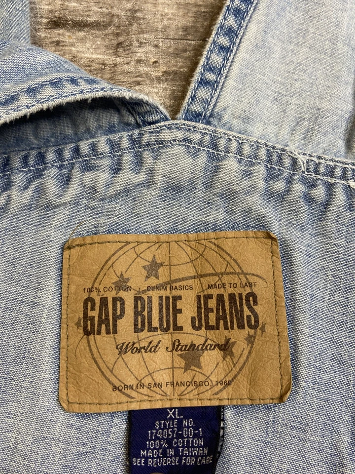 复古 90 年代间隙工作服 XL 码。 男式纽扣门襟浅水洗蓝色牛仔裤农民 — 第 3/4 张图片