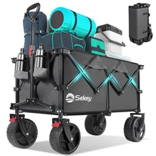 Sekey 220L Foldable Wagon with Large Beach Wheels, Heavy-Duty Cart, Grey