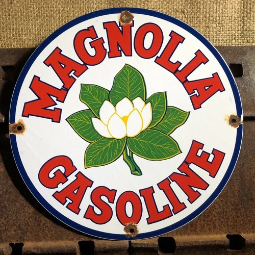 VINTAGE MAGNOLIA GASOLINE PORCELAIN SIGN GAS STATION PUMP MOTOR OIL SERVICE