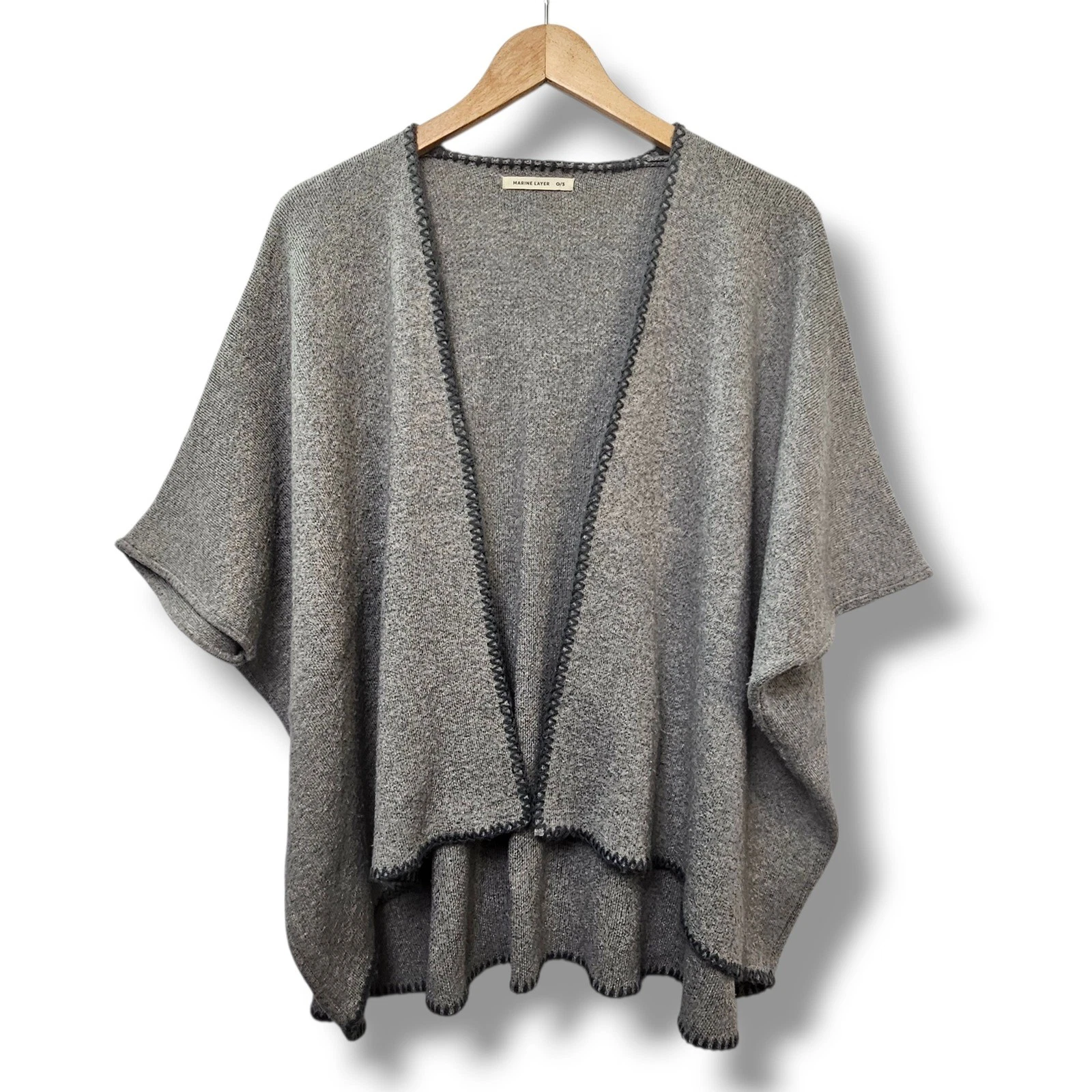 Marine Layer Poncho Cape Sweater Grey Knit Open Front Minimalist Warm Neutral