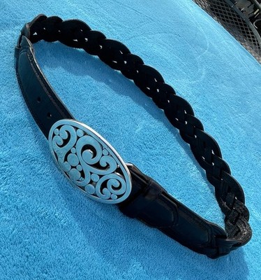 Brighton Braided Black Belt Silvertone Buckle Womens Sz 32  1.75  Wide #B20673