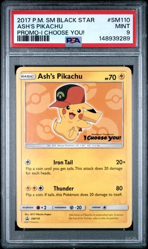 2017 POKEMON SM BLACK STAR PROMO I CHOOSE YOU! #SM110 ASH'S PIKACHU PSA 9