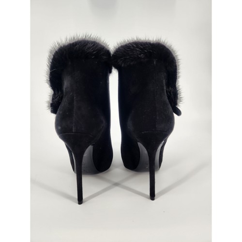 Christian Dior Black Suede Fur-Trim Stiletto Booties Size 39 - Picture 11 of 17
