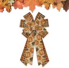 Large Fall Thanksgiving Bows for Wreath Front Door Pumpkin Burlap Wired Decor Bo