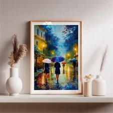 Rainy Night Art, Impasto Street Scene, Impressionist, Unframed Print