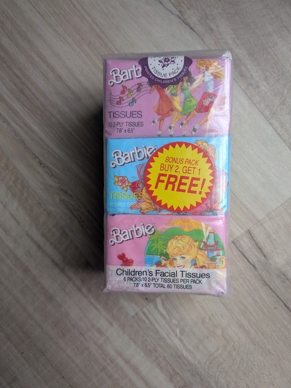 Vintage 1988 Barbie Princess Pocket Pack Facial Tissues 18 Pack 2-Ply White 