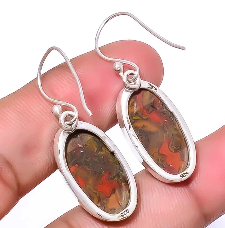 Teepee Canyon Agate Gemstone 925 Sterling Silver Handmade Earring 1.56" A315 - Image 2 of 4