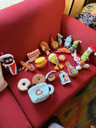 Dog Toys Lot XS/S Bark Box + Other Plush Crinkle Squeak Space Jam Chocco