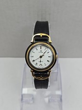 Vintage Cyma Swiss Quartz Womens Dress Watch Date Gold Black New Battery Rare