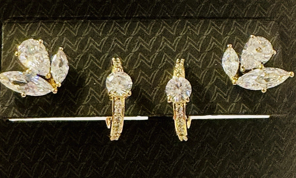 Nadri 耳环 2 对立方氧化锆 (CZ) 和镀金黄铜 全新 ~ 60 美元 零售 — 第 2/3 张图片