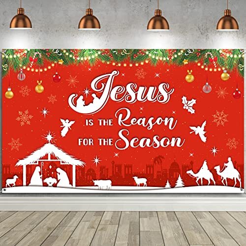 Avezano 'Jesus Is The Reason' Nativity Backdrop Banner - 70.8" X 43.3" Outdoor/Indoor Christmas Decor