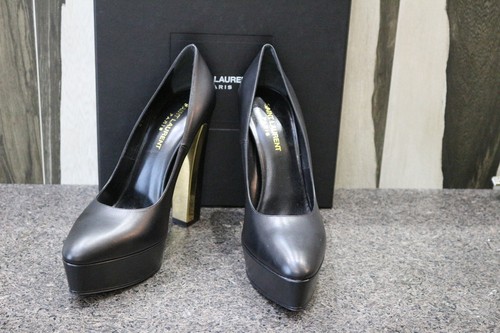 NIB YSL Saint Laurent ZIGGY 105 GOLD Heel Black Platform Pumps Shoes 36.5 - Picture 5 of 9