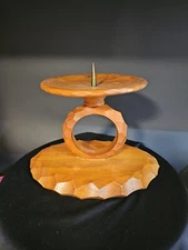 Wood Candle Holder Mid Century Modern Large Hand Carved  Primative Abstract 