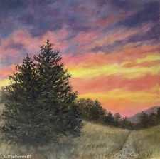 TWILIGHT PINES #5 - original oil skyscape painting on canvas by K. McDermott